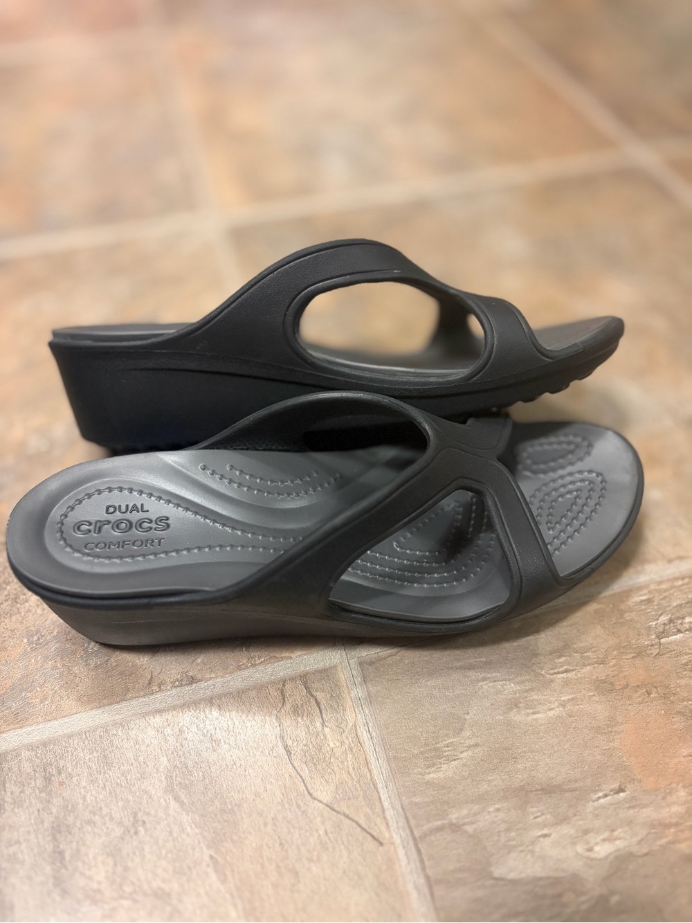 Crocs Women’s Black Wedge Slide Sandals - Dual Comfort size 8